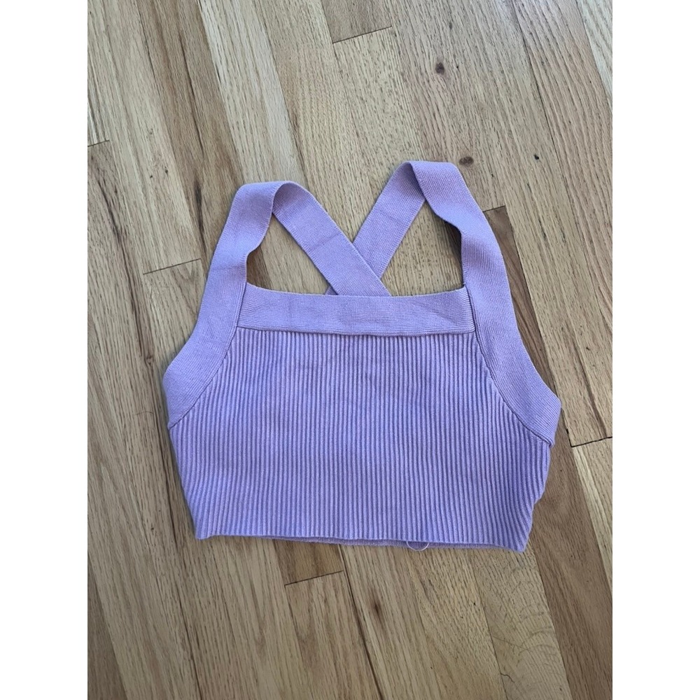 House of Harlow 1960 Lavender Ribbed Knit Criss Cross Back Crop Top Small
